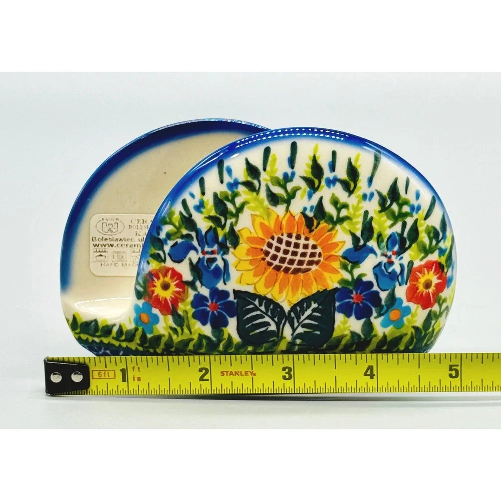 Polish Pottery Kalich Napkin Holder Sunflower Floral Ceramika Boleslawiecka